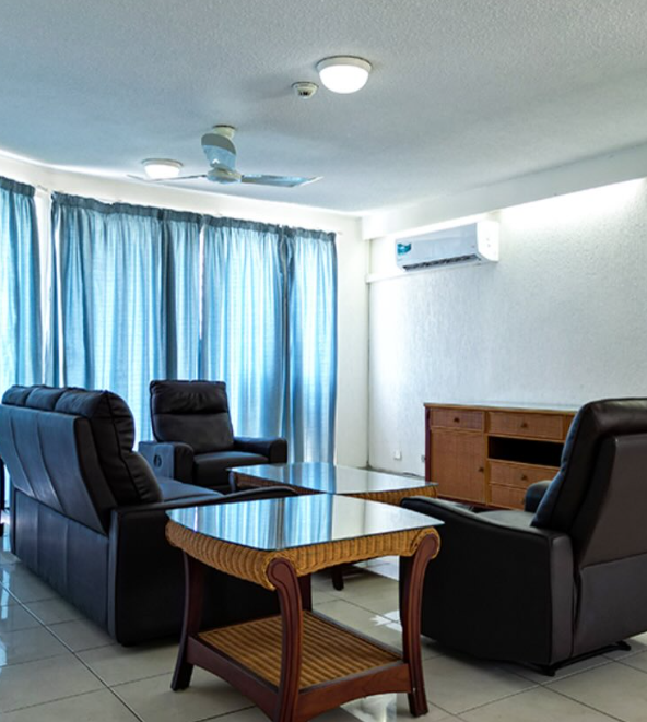 Fully furnished living room at Le Hunte Street Apartments in Port Moresby